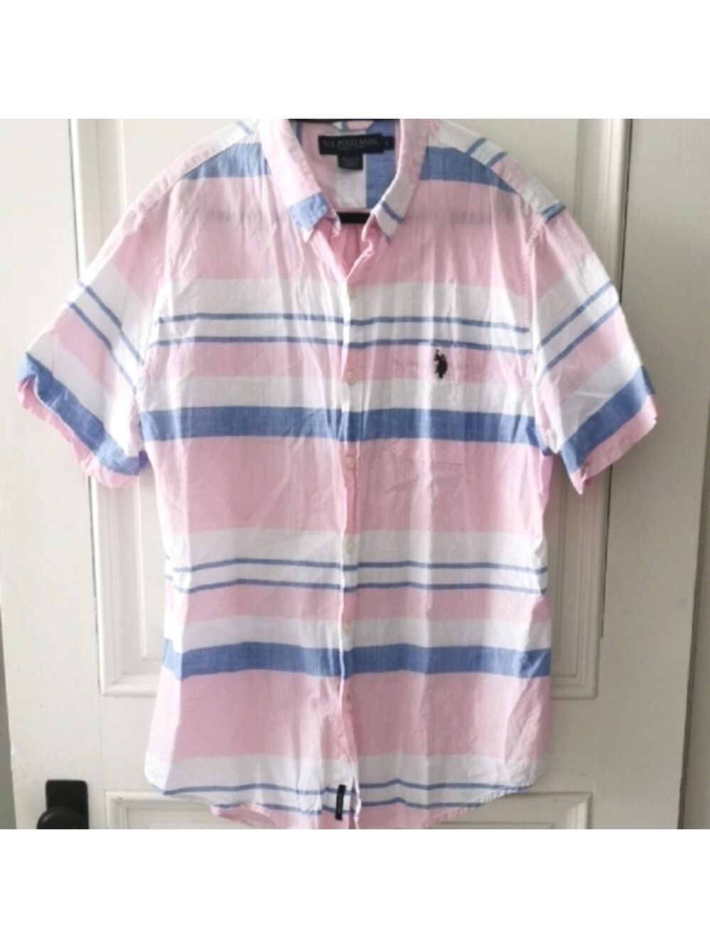 Mens U.S. POLO ASSN, vintage blue and pink preppy button down. Size Large